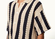 Thomas Crochet Crochet Stripe Relaxed Fit Organic Cotton Shirt | Night Iris/Cashew
