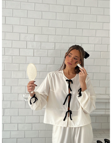 Tie Front Shirt | Ivory x Black