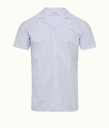 Travis Capri Collar Twin Stripe Cotton Shirt | Light Island Sky/White
