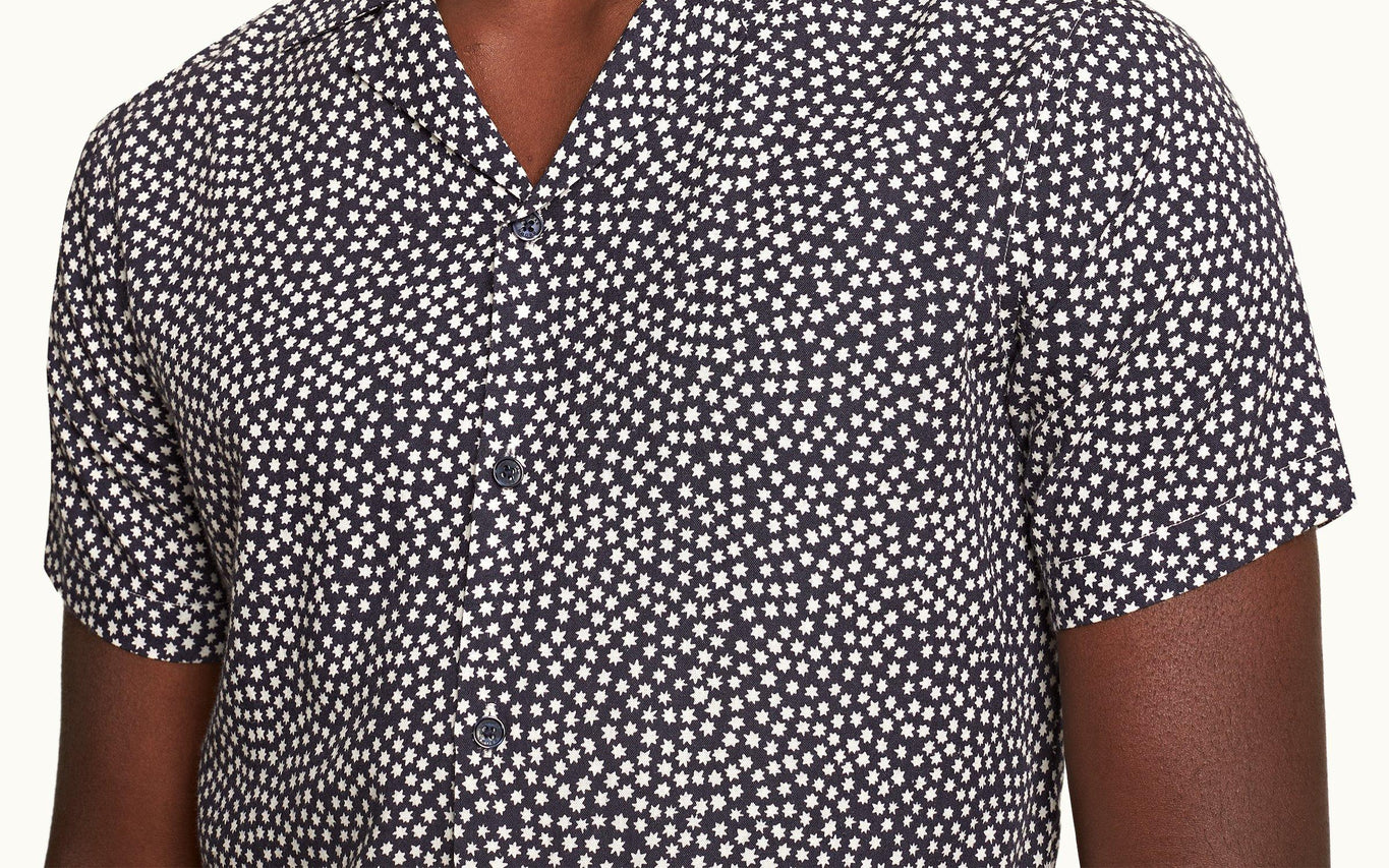 Travis Towelling Star Print Capri Collar Shirt | Night Iris
