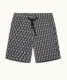 Trevone Classic Fit Geometric Towelling Drawcord Sweat Shorts | Night Iris