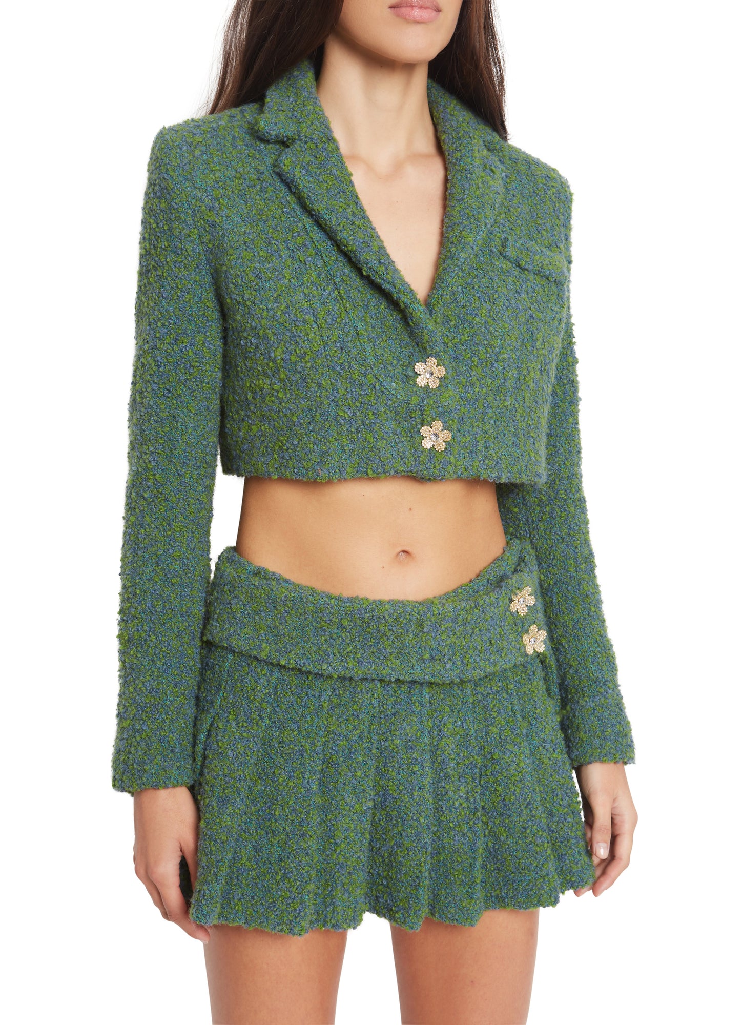 Womens | Tweed Pleated Mini Skirt | Green/Blue Multi