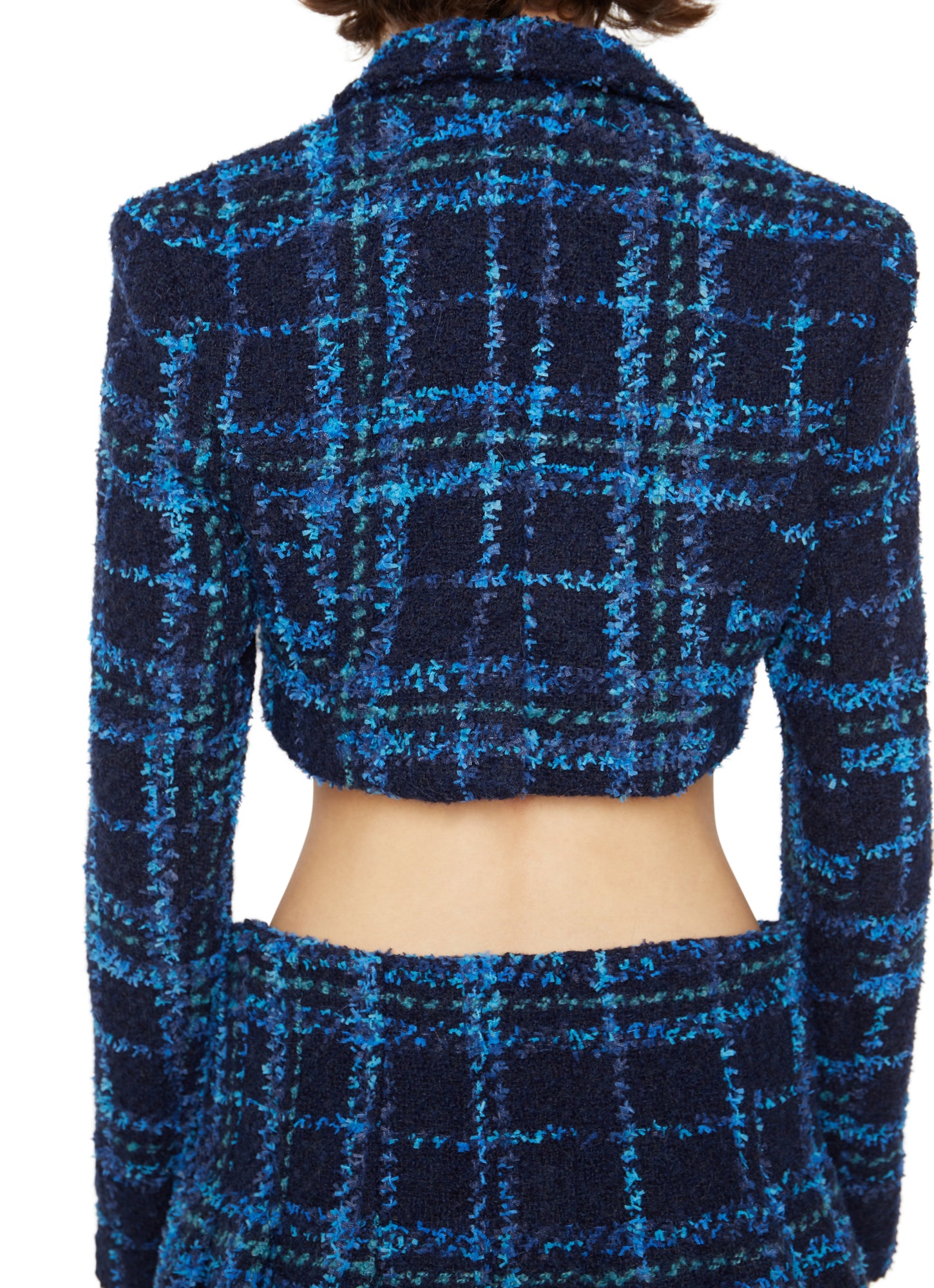 Womens | Tweed Cropped Blazer | Blue Plaid