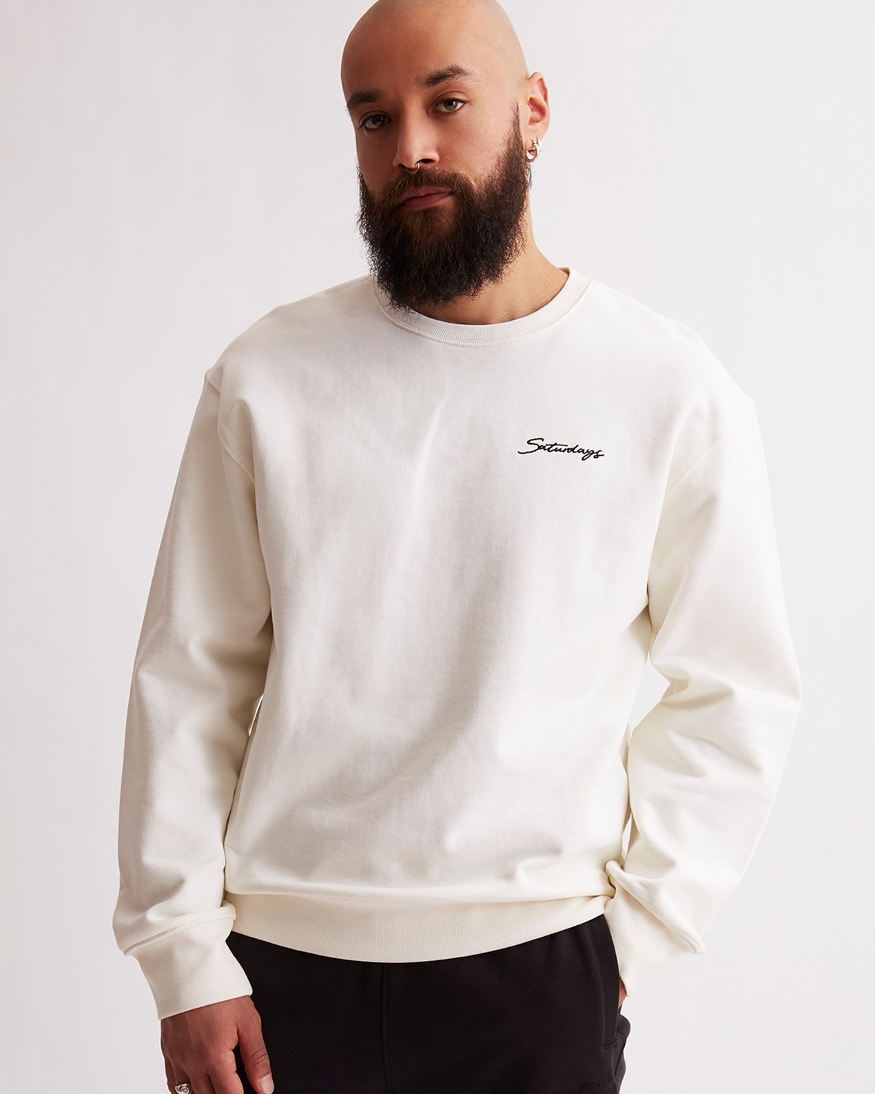 Ivory | Bowery Script Embroidered Crew