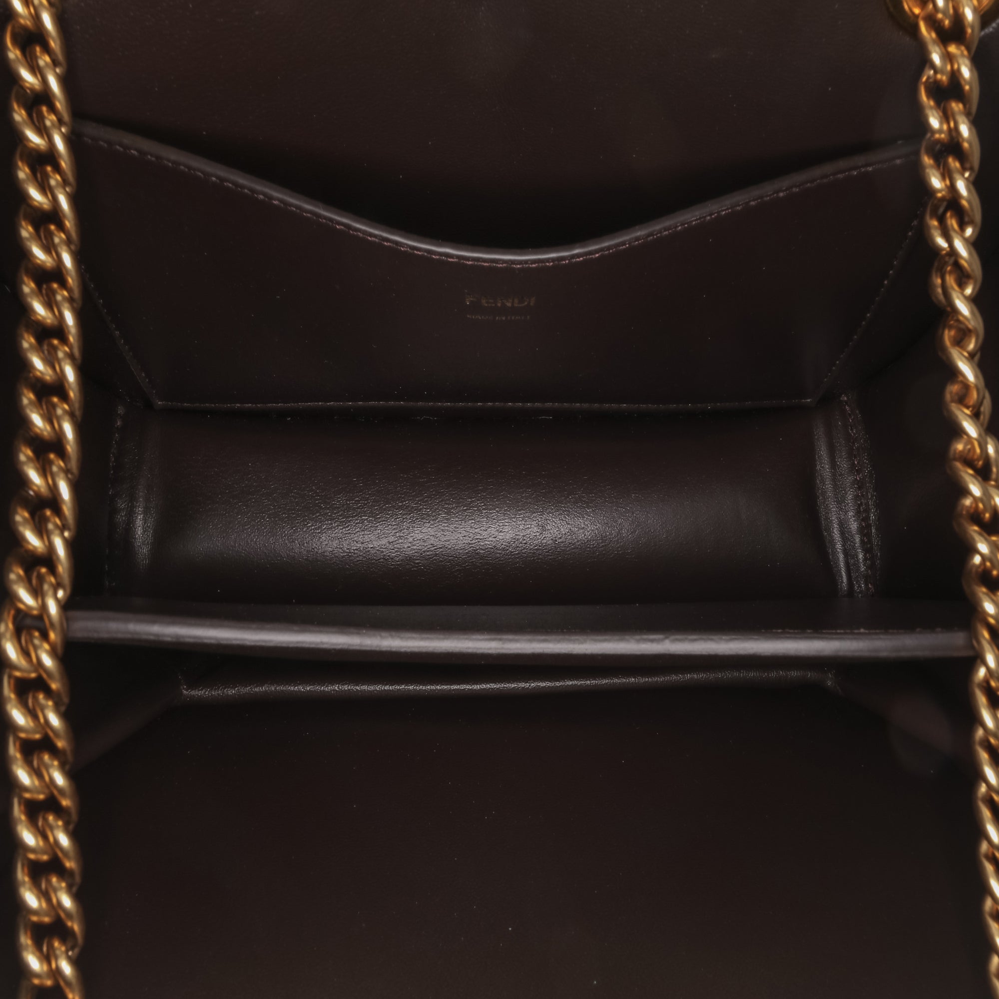 Fendi | Pre-Owned Calfskin Vitello King Nubuck Pequin Karligraphy Pocket Shoulder Bag | Brown