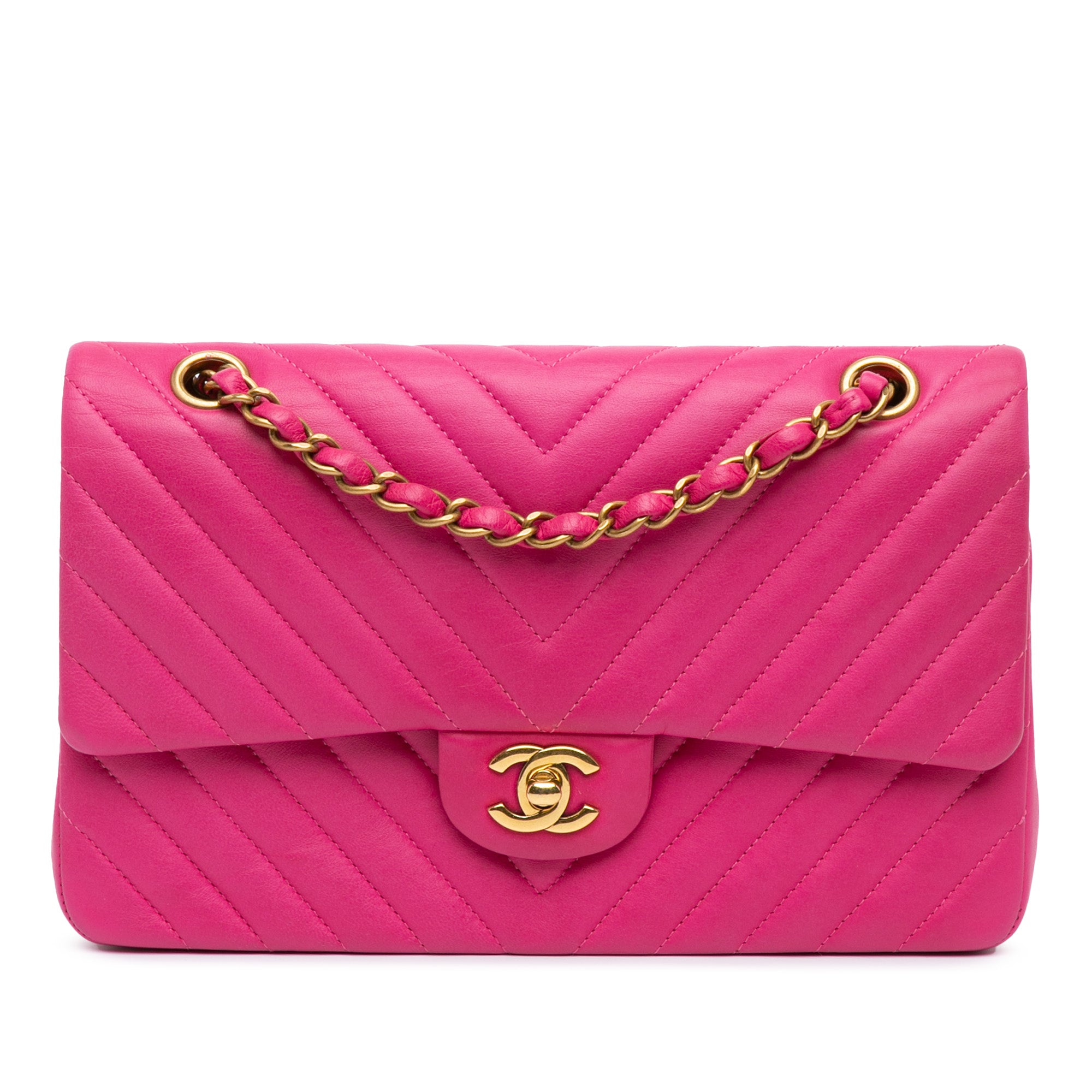 Chanel | Pre-Owned Medium Classic Chevron Lambskin Double Flap - II | Pink/Blush