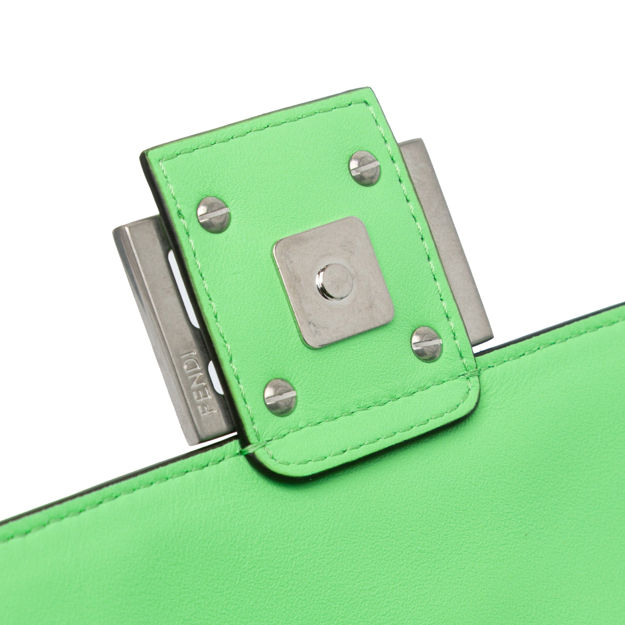 Fendi | Pre-Owned Zucca Embossed Stitched Leather Baguette Satchel - II | Green/Light Green