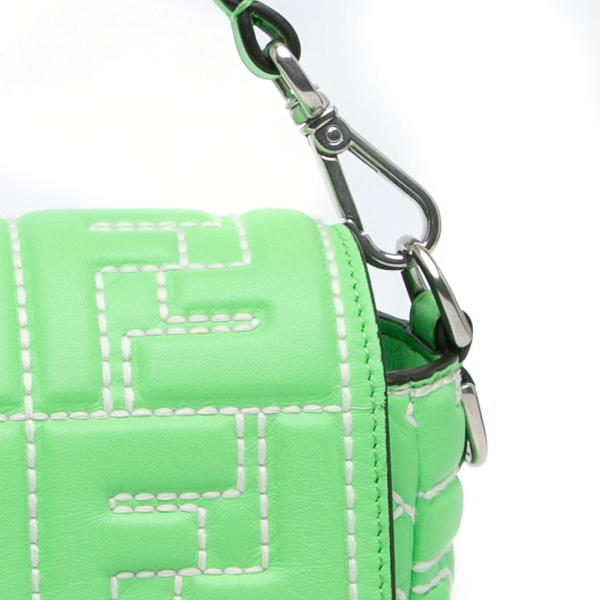 Fendi | Pre-Owned Zucca Embossed Stitched Leather Baguette Satchel - II | Green/Light Green