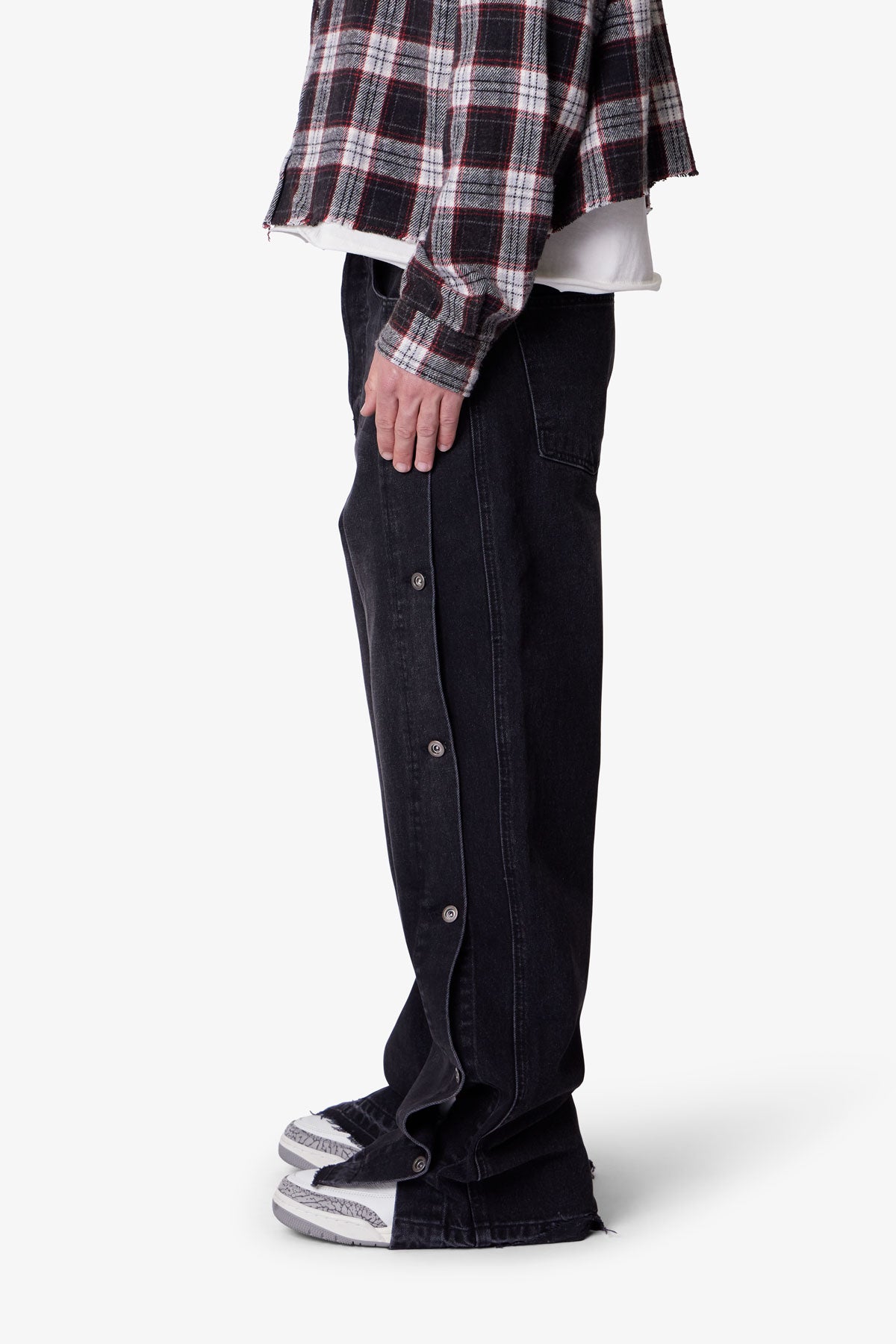 Ultra Baggy Offset Button Denim | Black
