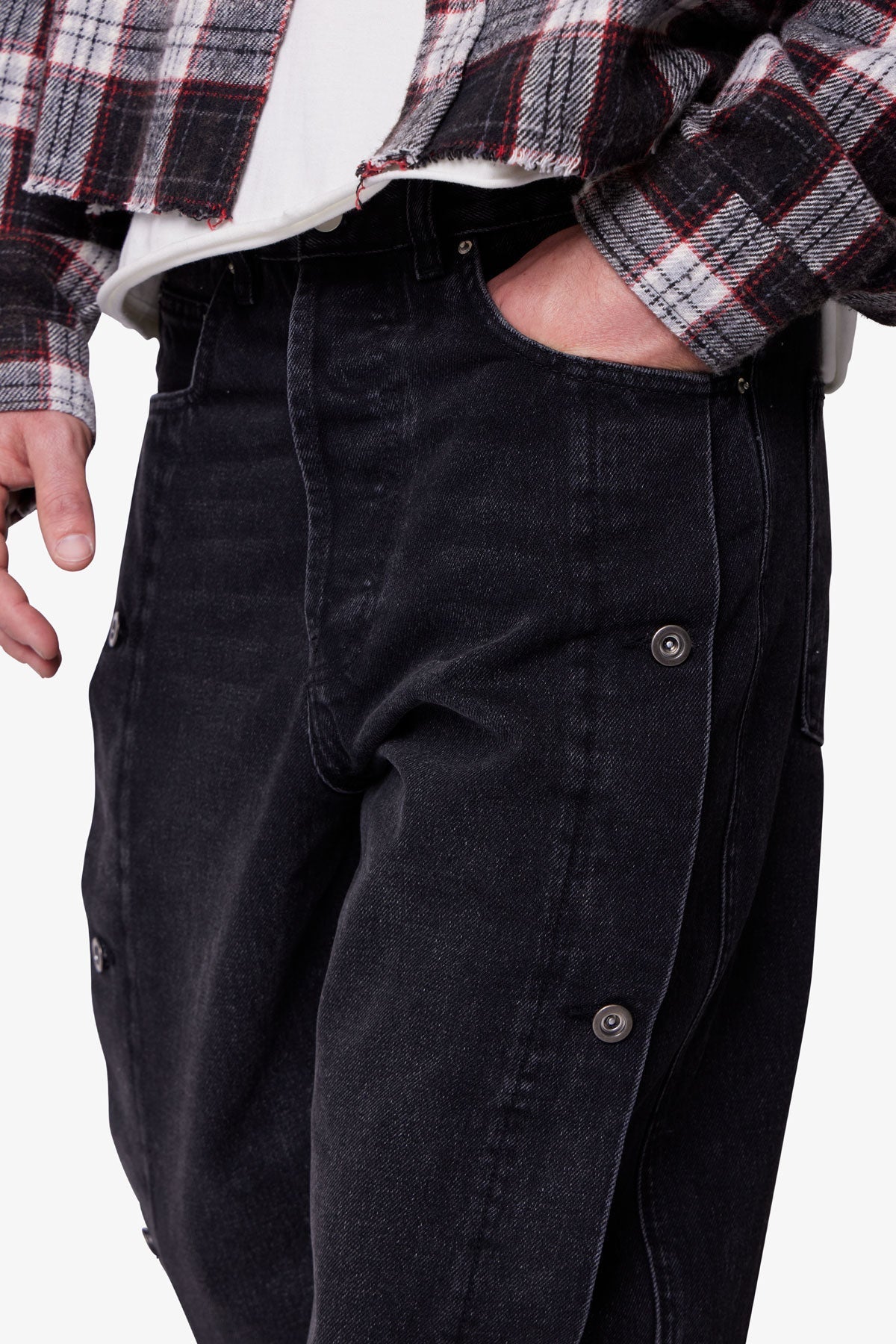 Ultra Baggy Offset Button Denim | Black