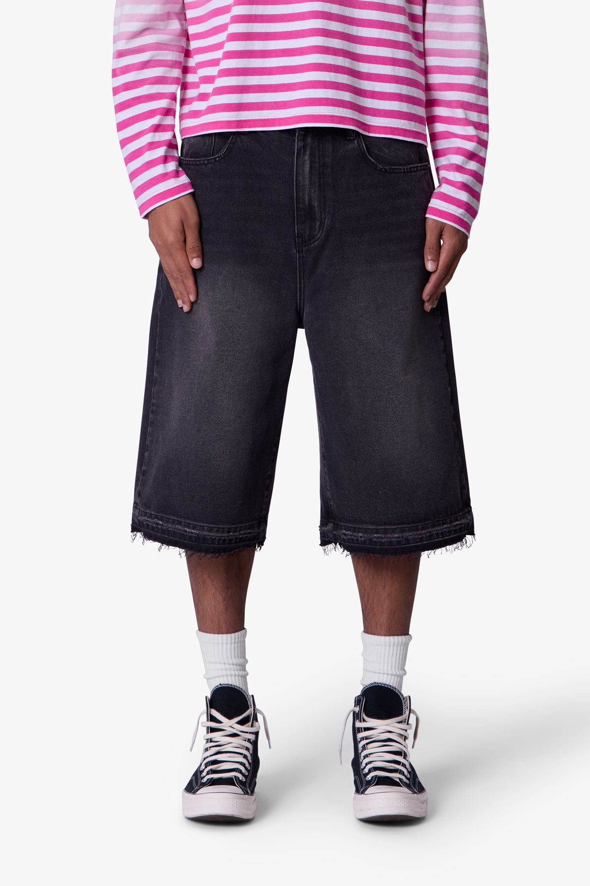 Ultra Baggy Raw Hem Denim Shorts | Washed Black