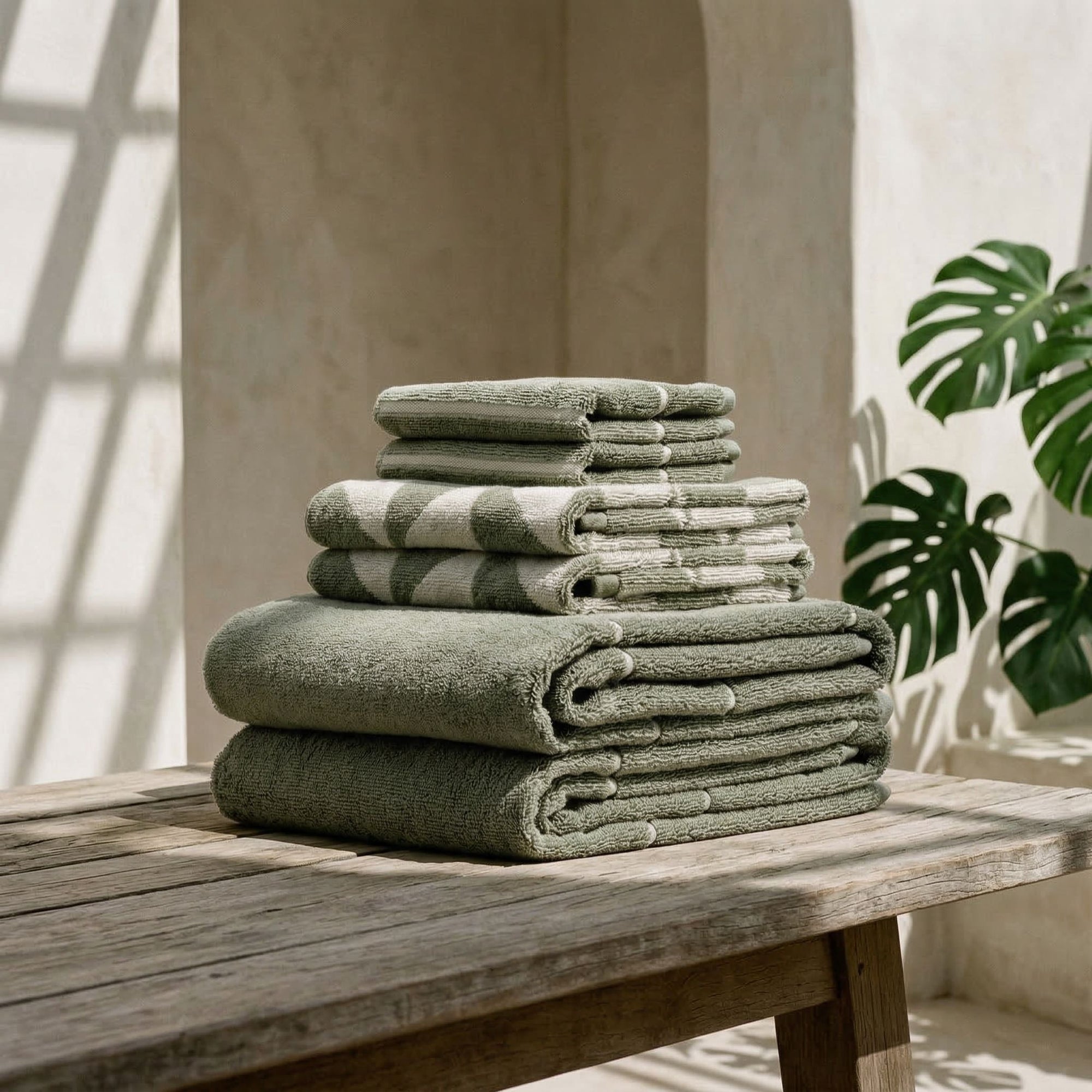 Deia Australian Cotton Towels | Sage/Ecru