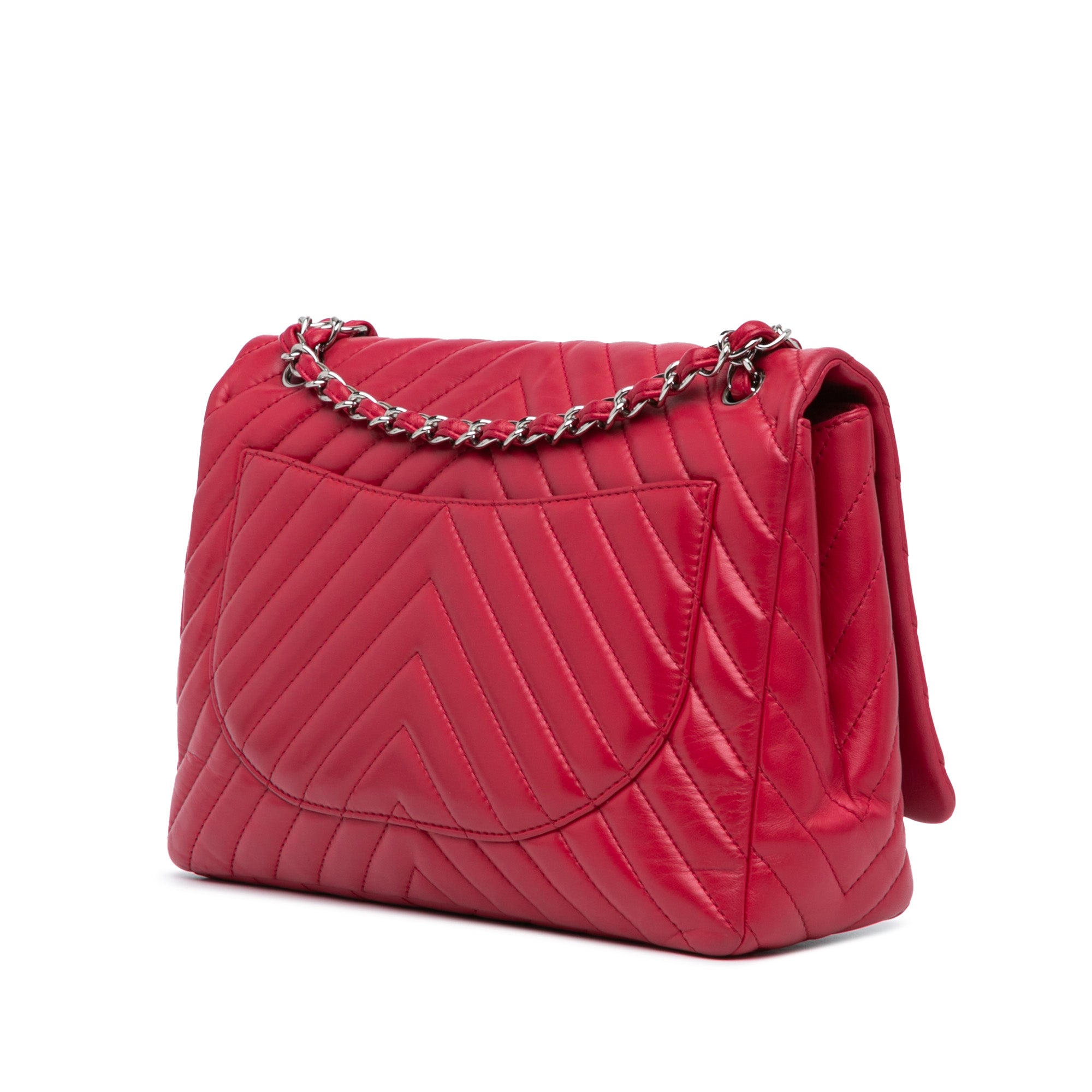 Chanel | Pre-Owned Maxi Classic Chevron Lambskin Single Flap | Pink/Dark Pink