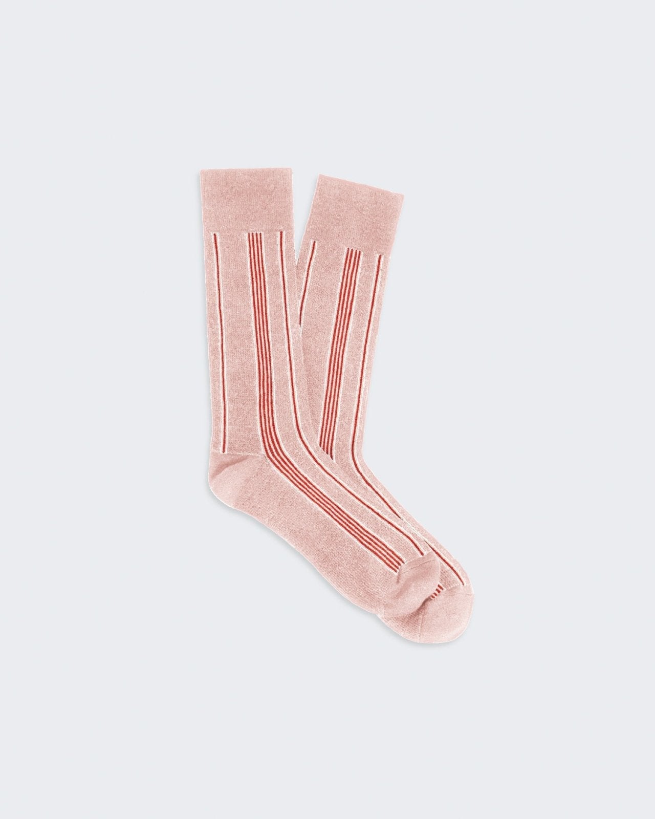 Vertical Stripe Socks - Powder Pink/Cream/Cherry women's tri-color silk linen blend socks one size