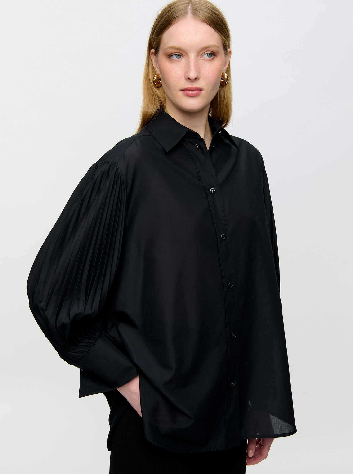 Viola Pleated Sleeve Shirt | Black