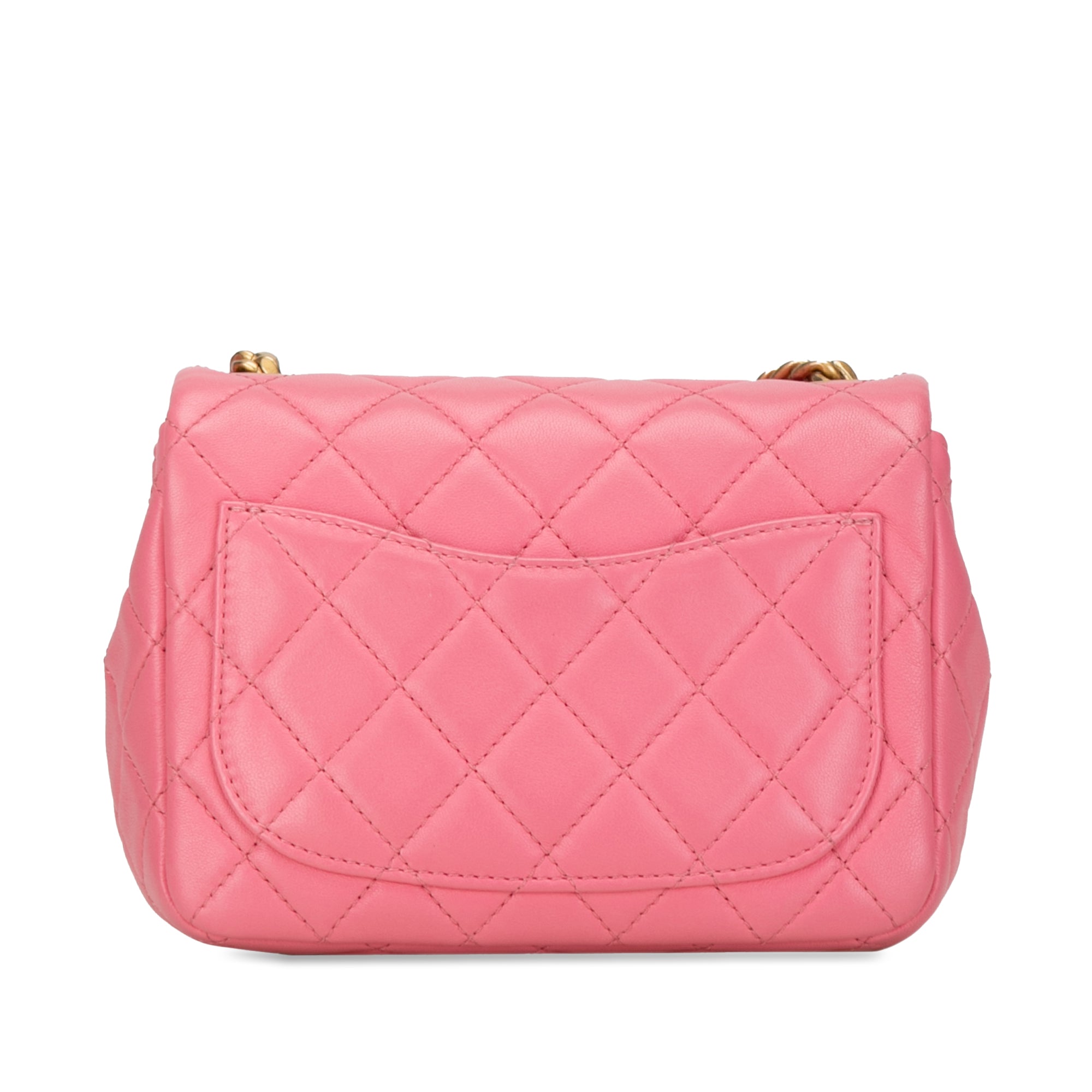 Chanel | Pre-Owned Mini Square Lambskin Pearl Samba Flap | Pink