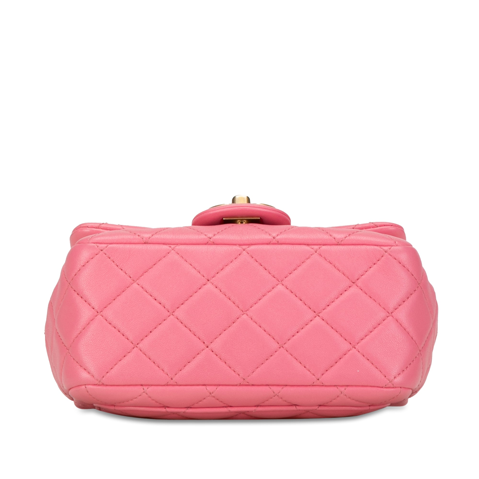 Chanel | Pre-Owned Mini Square Lambskin Pearl Samba Flap | Pink