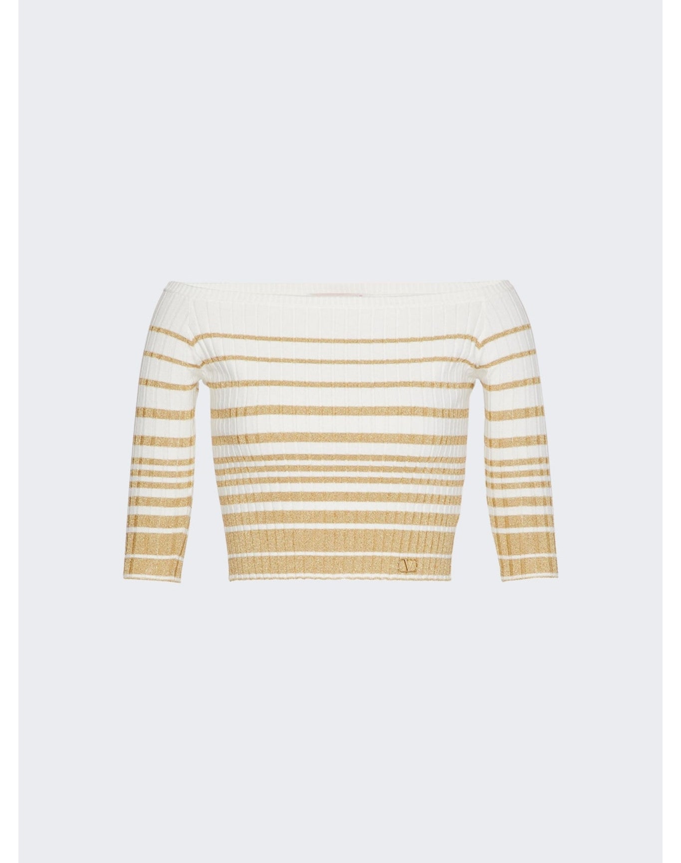 Valentino | Women | Striped Off-shoulder Cropped Top | White x Gold