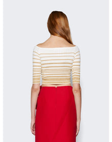 Valentino | Women | Striped Off-shoulder Cropped Top | White x Gold