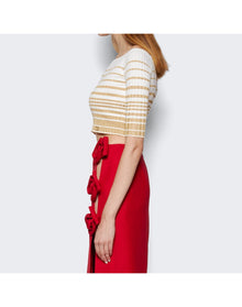 Valentino | Women | Striped Off-shoulder Cropped Top | White x Gold