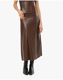 Vegan Leather Flare Midi Skirt | Brown