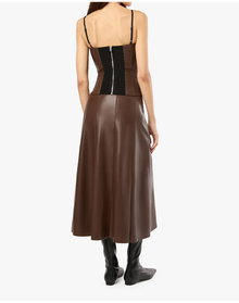 Vegan Leather Flare Midi Skirt | Brown