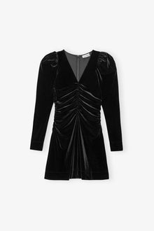 Velvet Jersey Gathered Mini Dress | Black