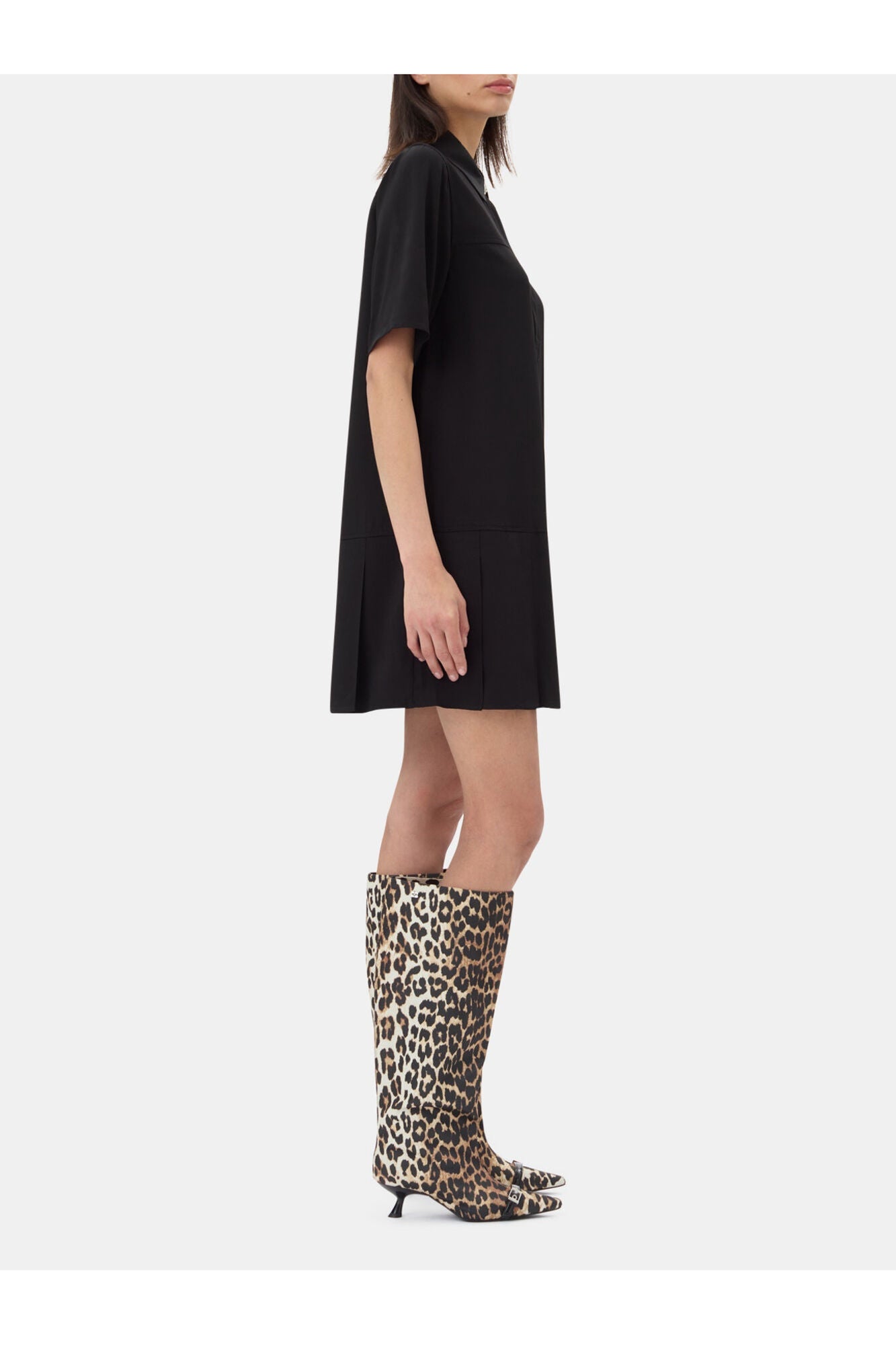 Viscose Twill Mini Dress | Black