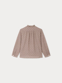 Girl | Burgundy Blouse | Taupe Flowers