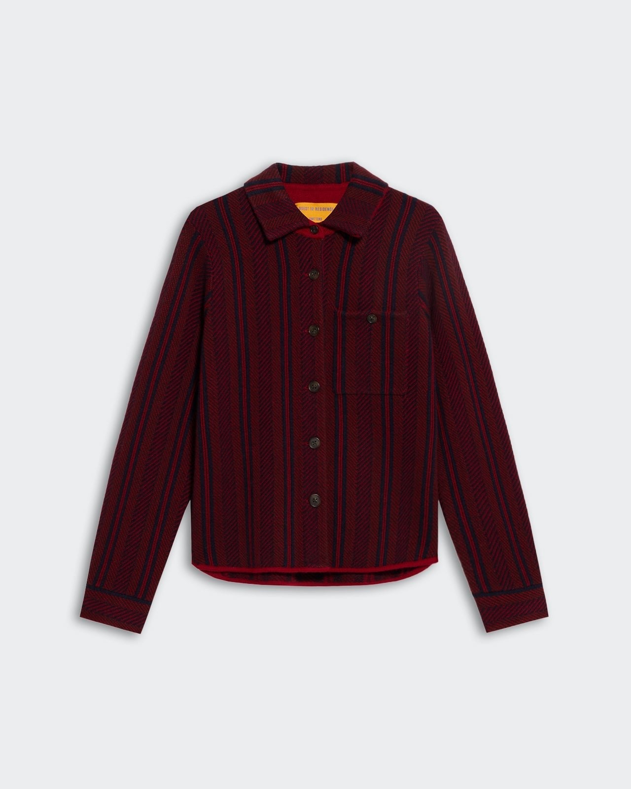 Dylan Stripe Shirt - Ruby Combo with long sleeves, button-up front, and vertical striped pattern in ruby and navy colors.