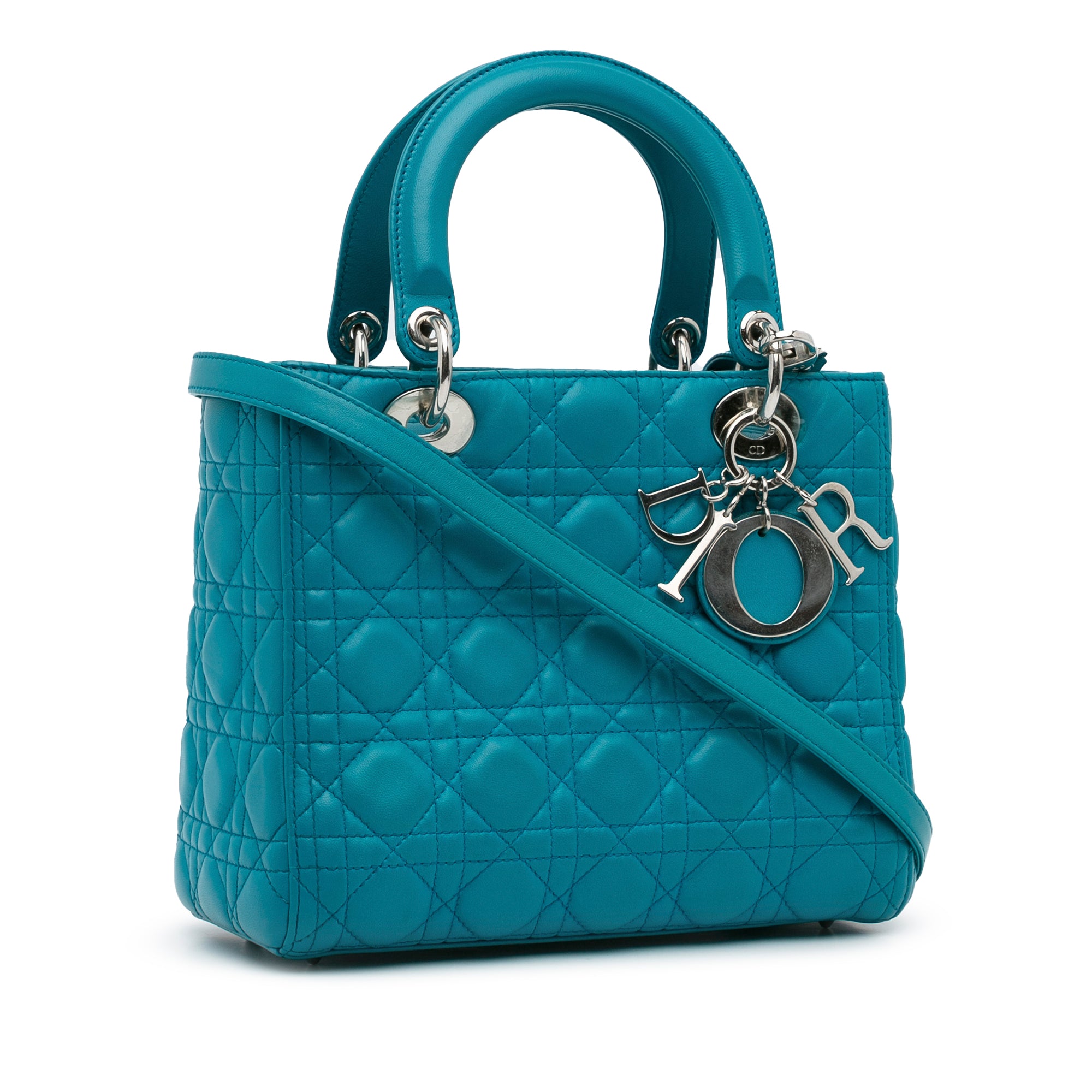 Dior | Pre-Owned Medium Lambskin Cannage Lady | Blue/Turquoise