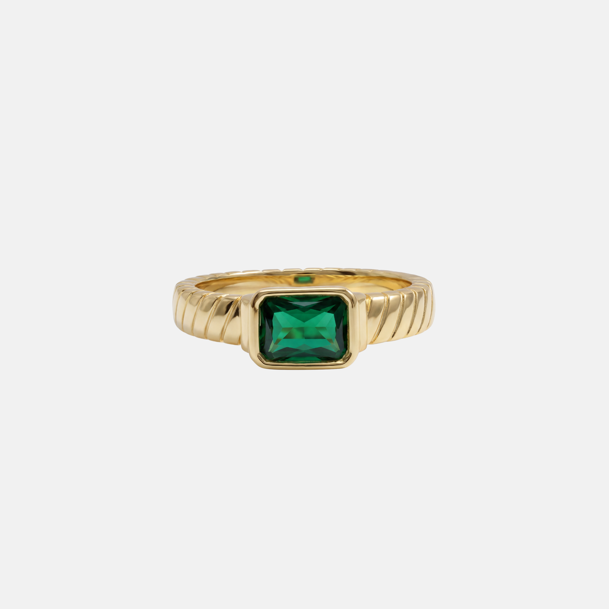 The Square Green Gemstone Twist Ring | 18Kt Gold Vermeil