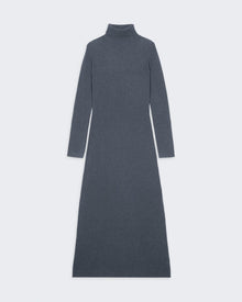 Wide Rib Turtleneck Dress In Cashmere - Charcoal, slim fit, long line, rib knit, fold over neck trim, 100% cashmere.