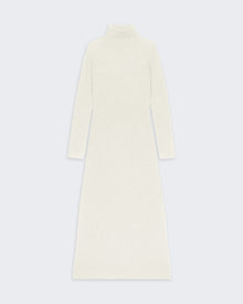Wide Rib Turtleneck Dress In Cashmere - Cream long slim fit rib knit soft 100% cashmere turtleneck dress