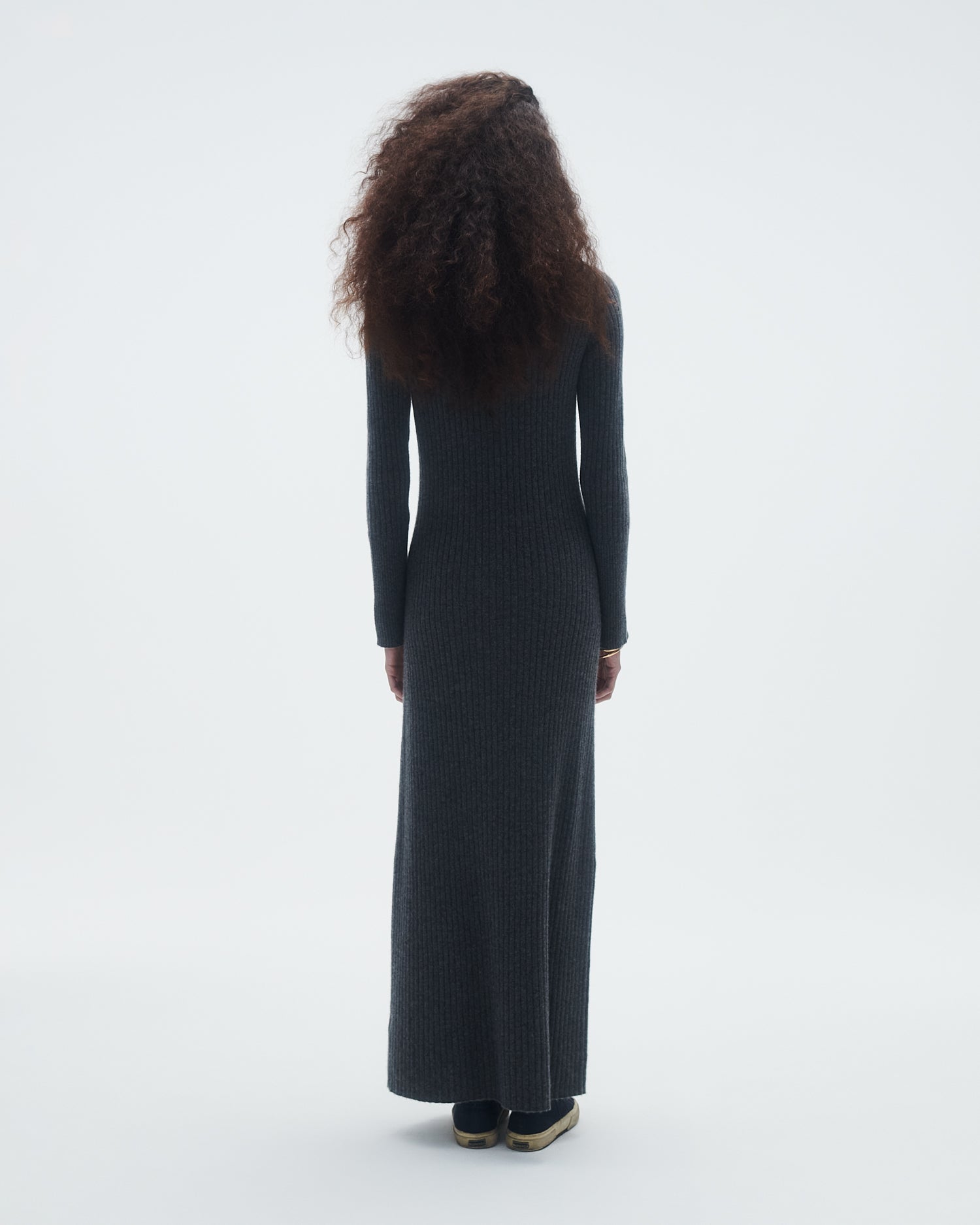 Womens | Wide Rib Turtleneck Dress In Cashmere | Charcoal