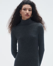 Womens | Wide Rib Turtleneck Dress In Cashmere | Charcoal