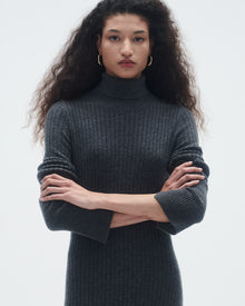 Womens | Wide Rib Turtleneck Dress In Cashmere | Charcoal