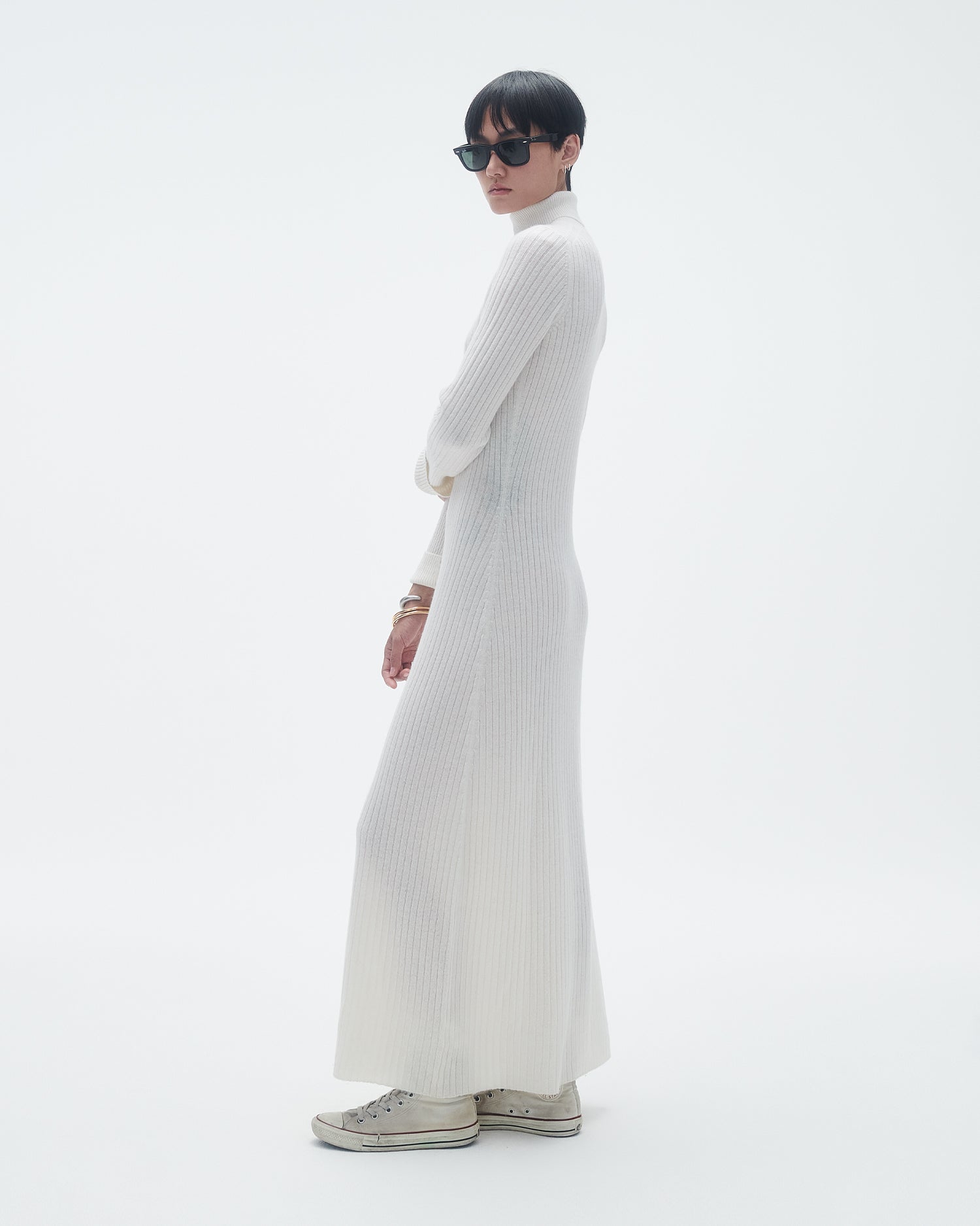Womens | Wide Rib Turtleneck Dress In Cashmere | Cream