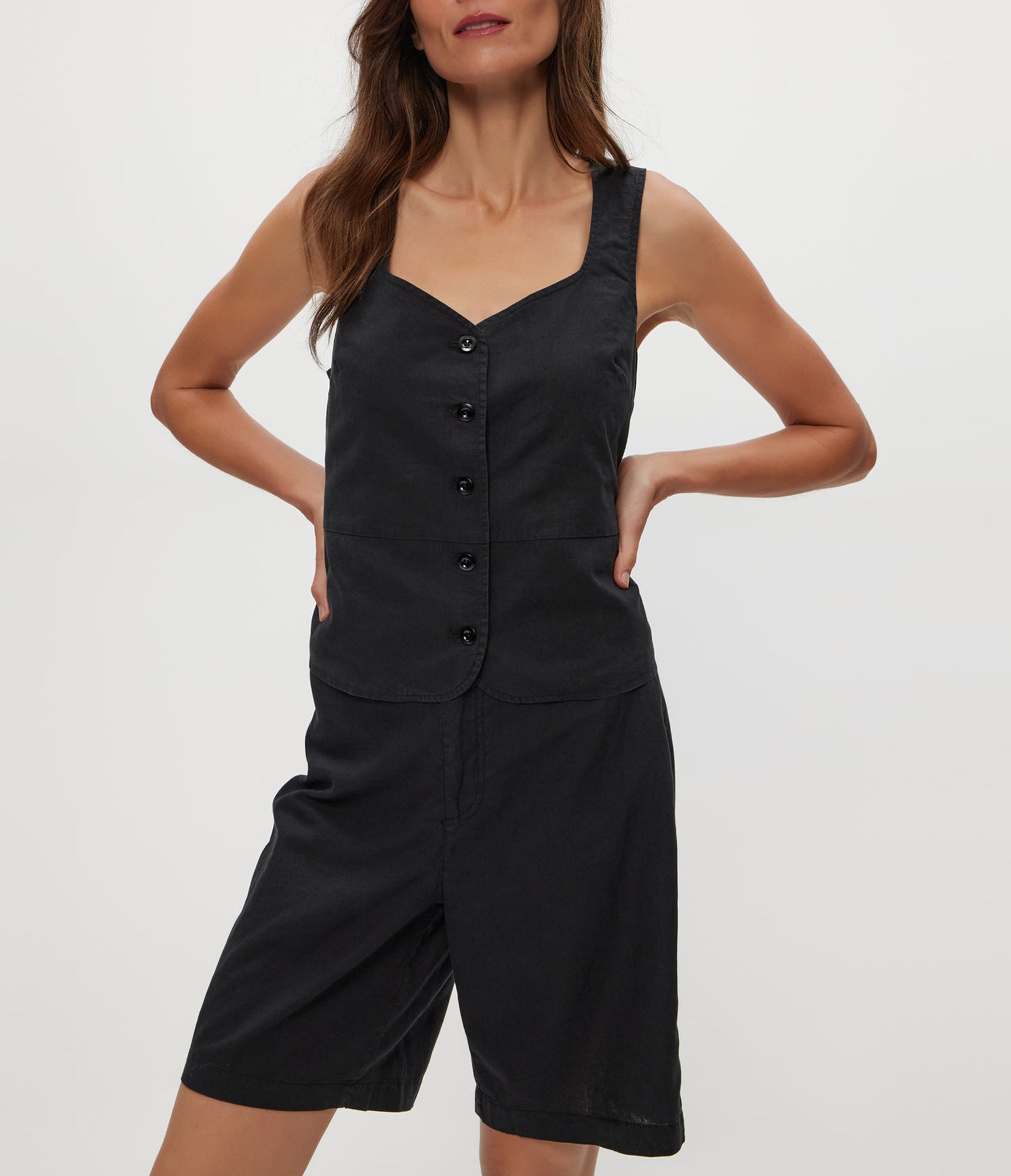 Honey Linen Button Up Vest | Black