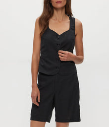 Honey Linen Button Up Vest | Black