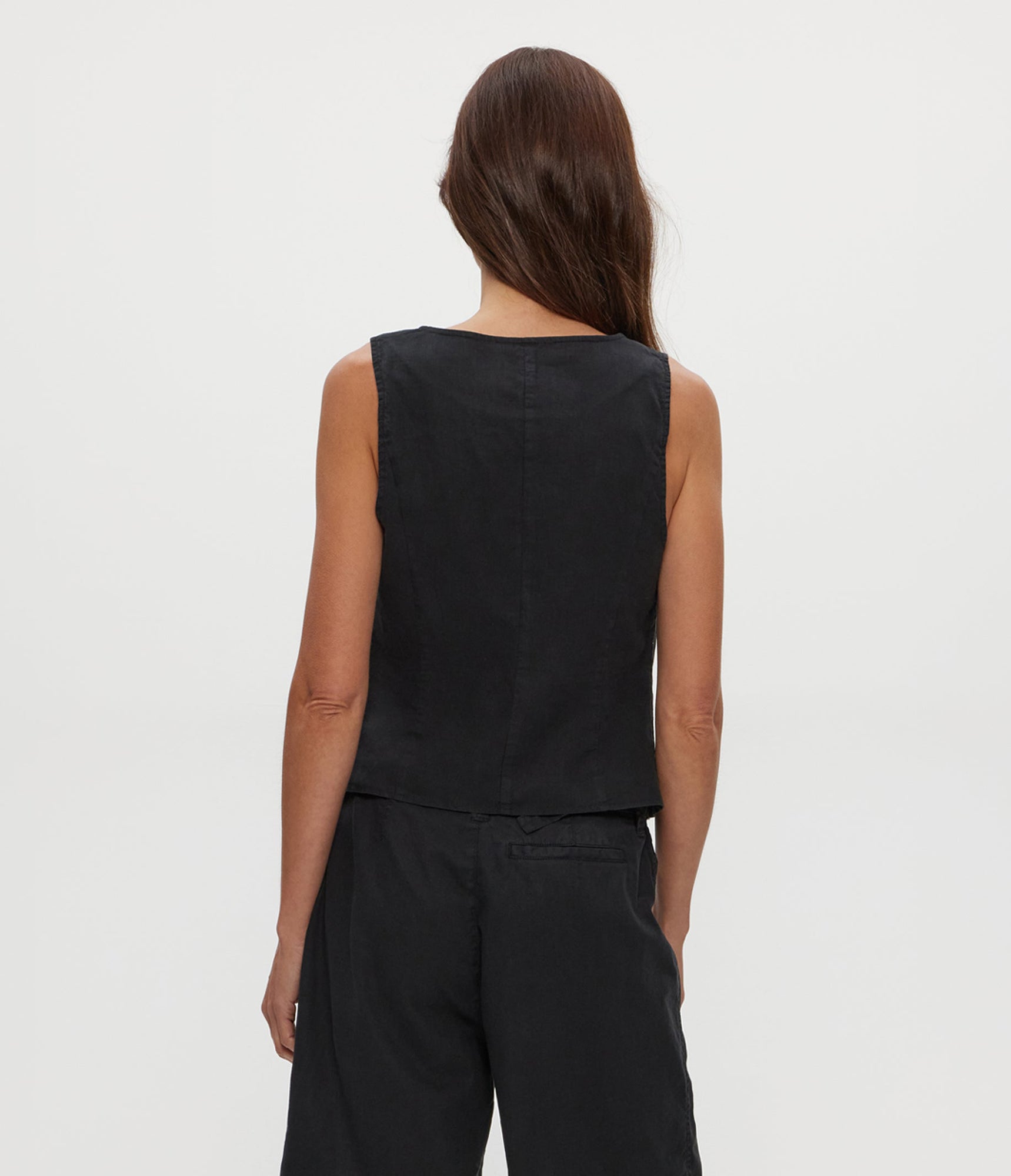 Honey Linen Button Up Vest | Black