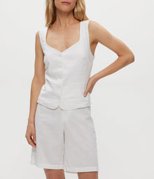 Honey Linen Button Up Vest | White