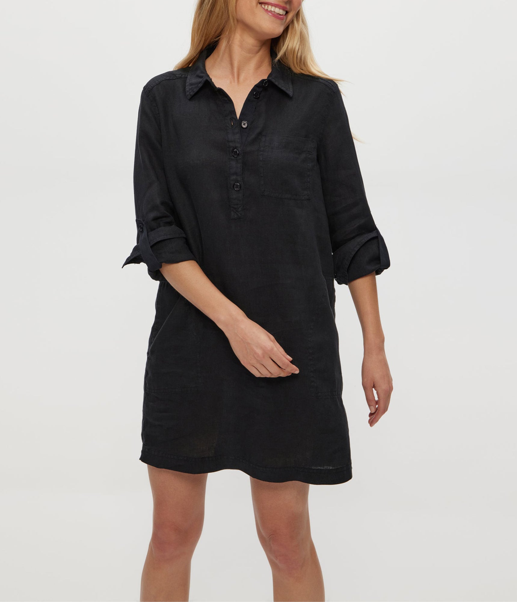 Eleanor Linen Shirt Dress | Black