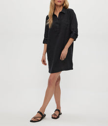 Eleanor Linen Shirt Dress | Black