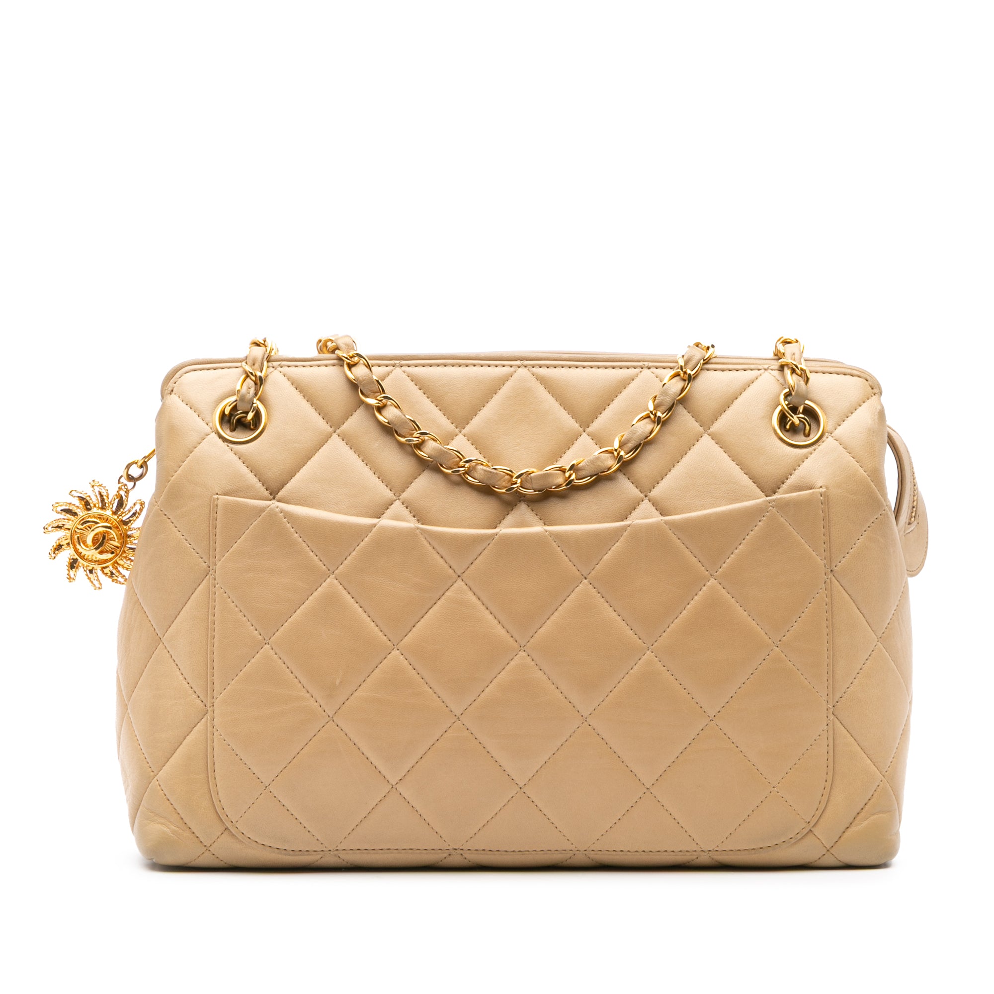 Chanel | Pre-Owned Quilted Lambskin Sun Charm Chain Crossbody | Brown/Beige