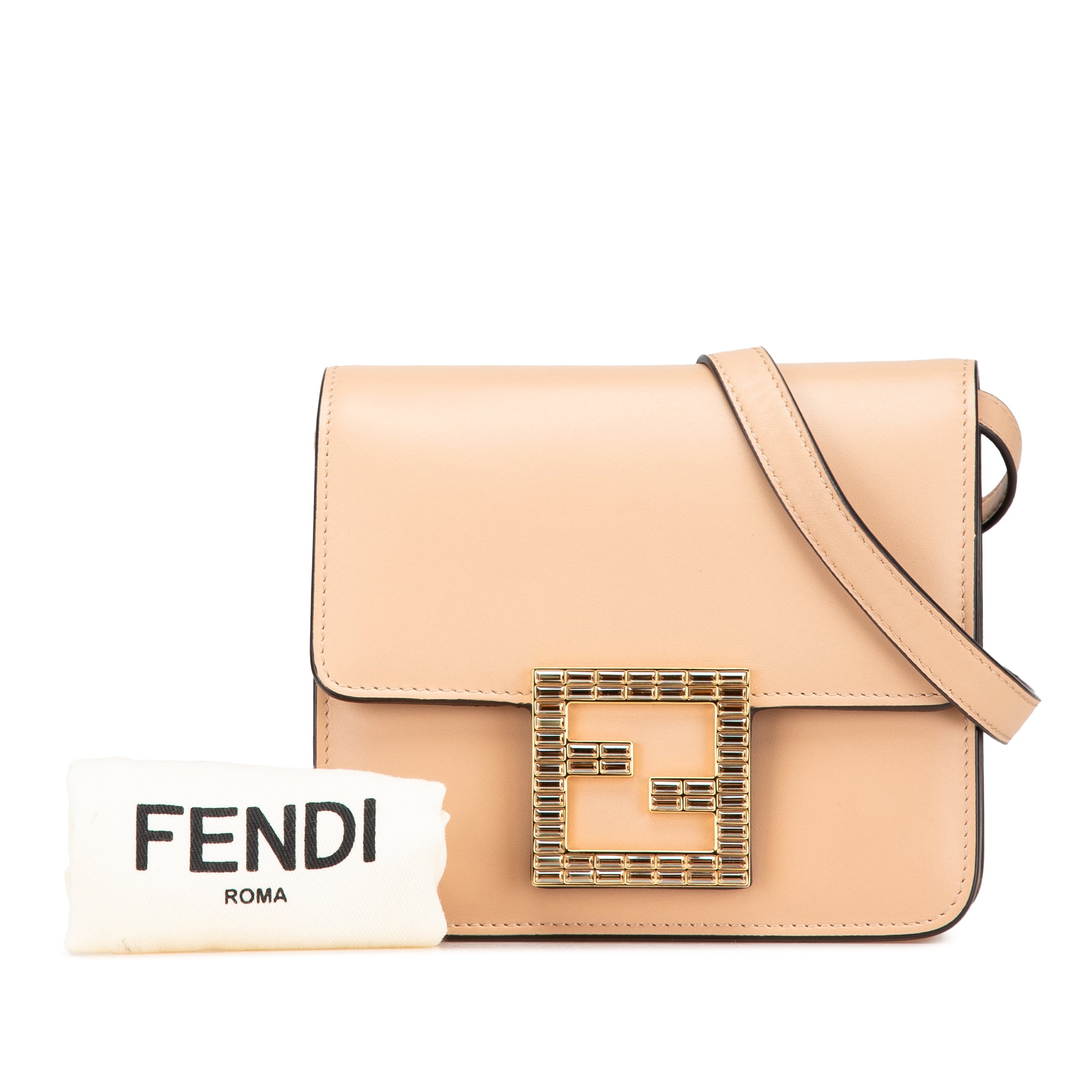 Fendi | Pre-Owned Leather Crystal Fab Crossbody | Brown/Beige