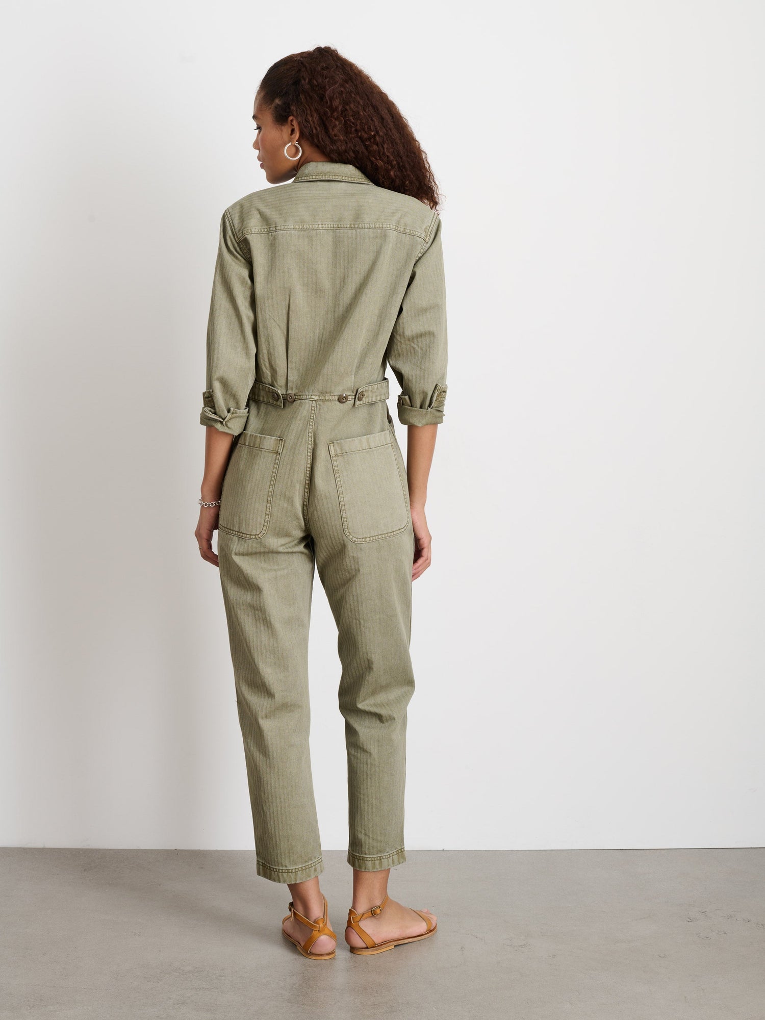 Women | Standard Zip Jumpsuit | Herringbone Vintage Olive