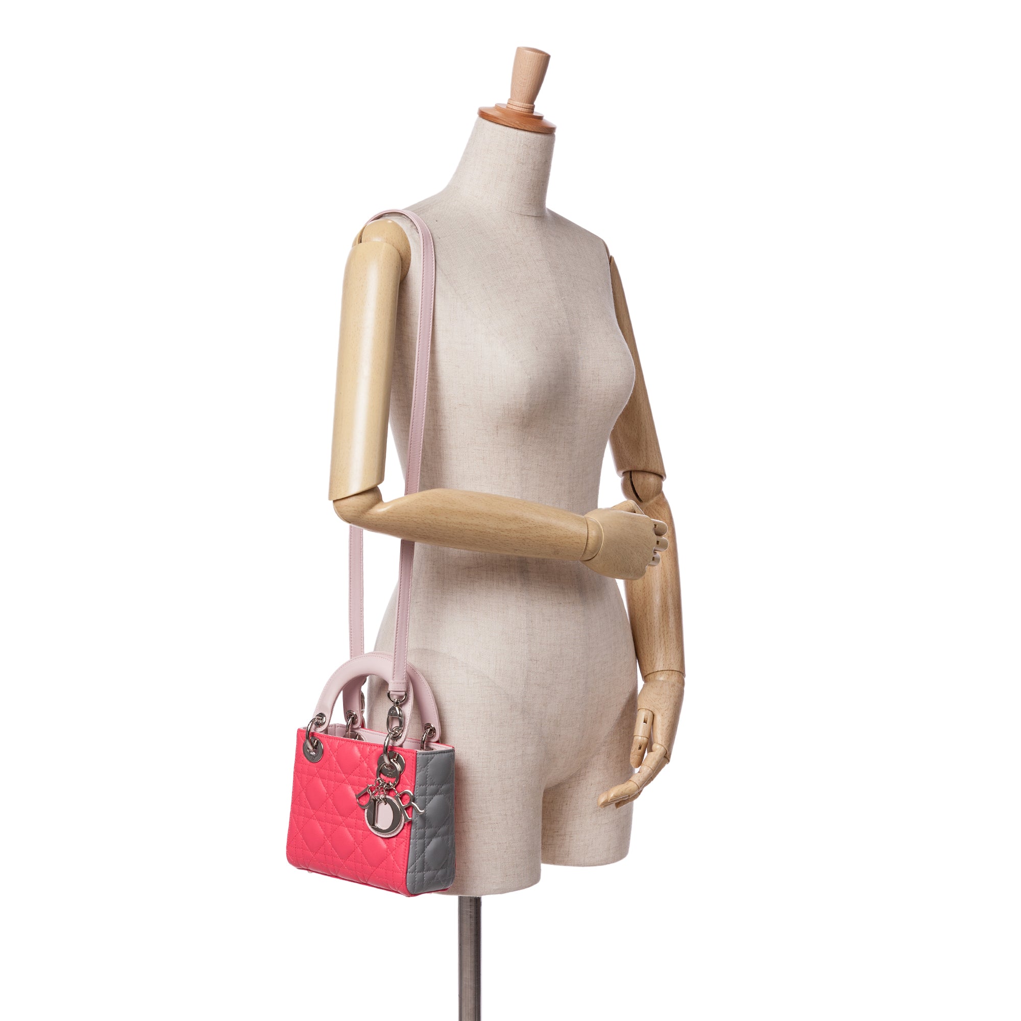 Dior | Pre-Owned Mini Tricolor Lambskin Cannage Lady | White/Pink