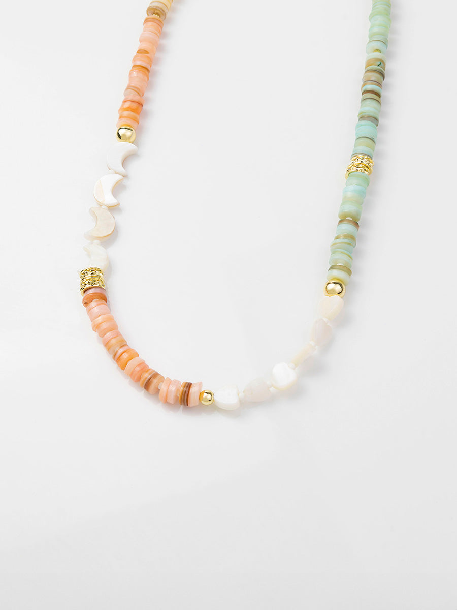 Aura Beaded Necklace | Natural Sea Shells | 14K Gold Plated Brass