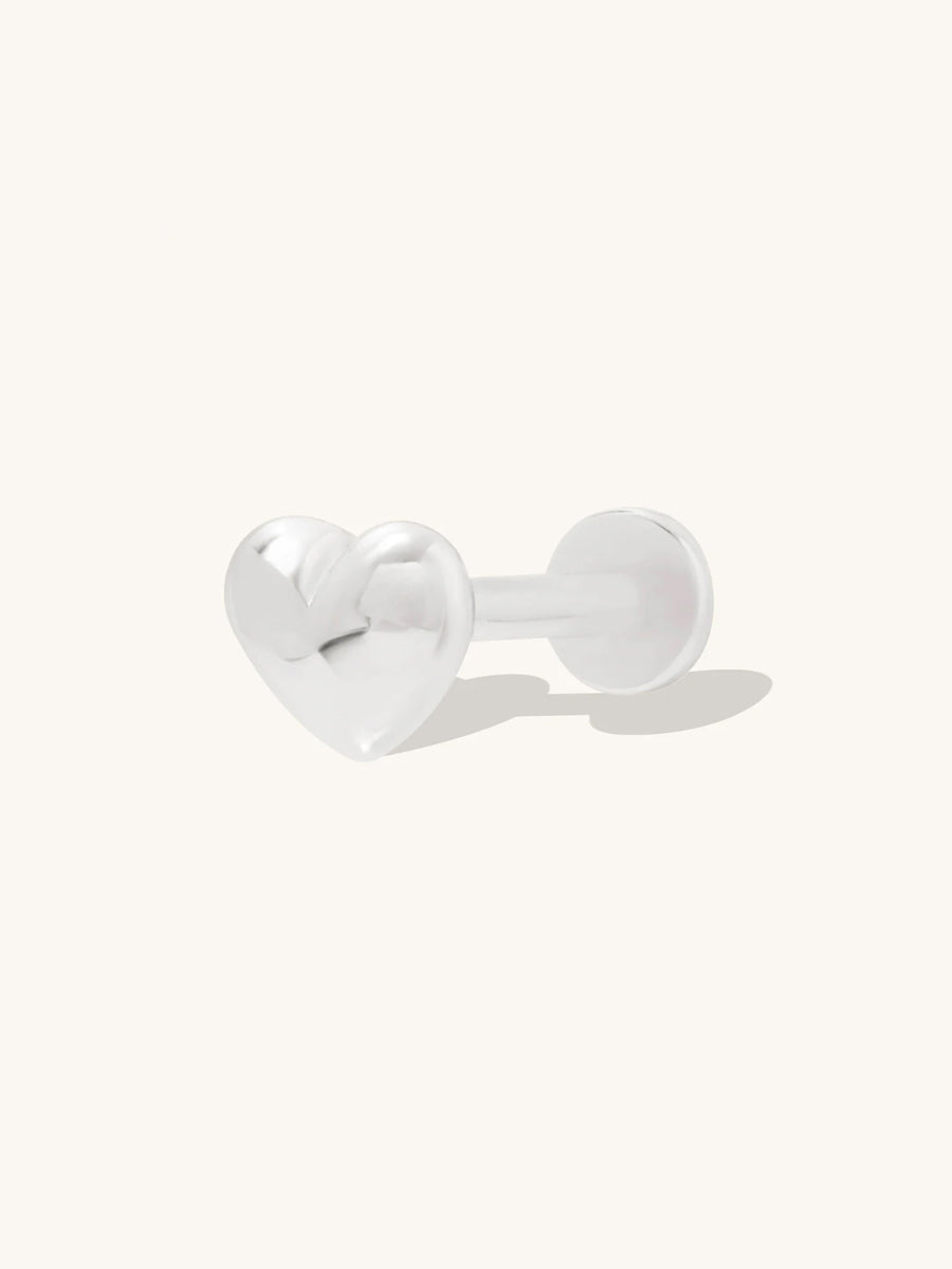 Dome Heart Flat Back Earring | Silver Rhodium Plated Brass